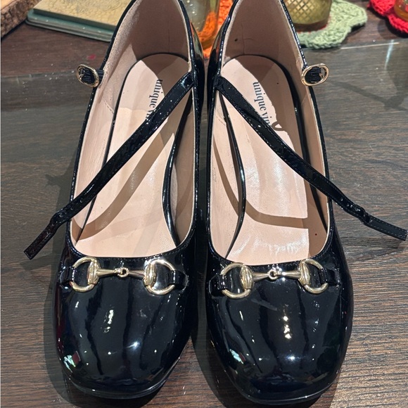 Unique Vintge Size 8.  (39) Black Shiny black gold tone horsebit deco - Picture 1 of 6